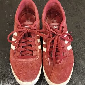 Adidas Burgundy Suede Sneakers with White Stripes